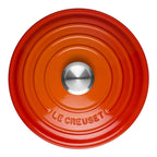 Volcanic casserole lid with Le Creuset logo on a white background
