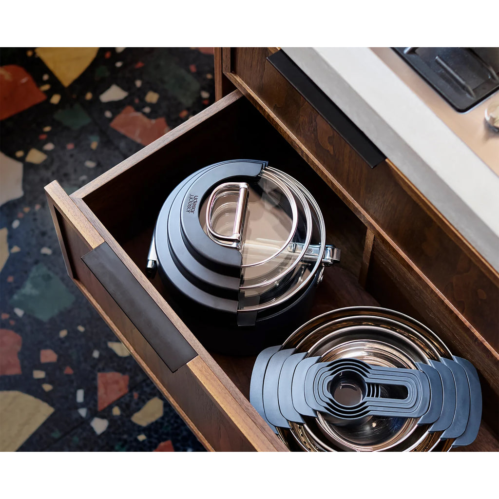 Joseph Joseph Space Stack 3-Piece Folding Handle Non-Stick Blue Saucepan Set with Lid Storage - 1000062