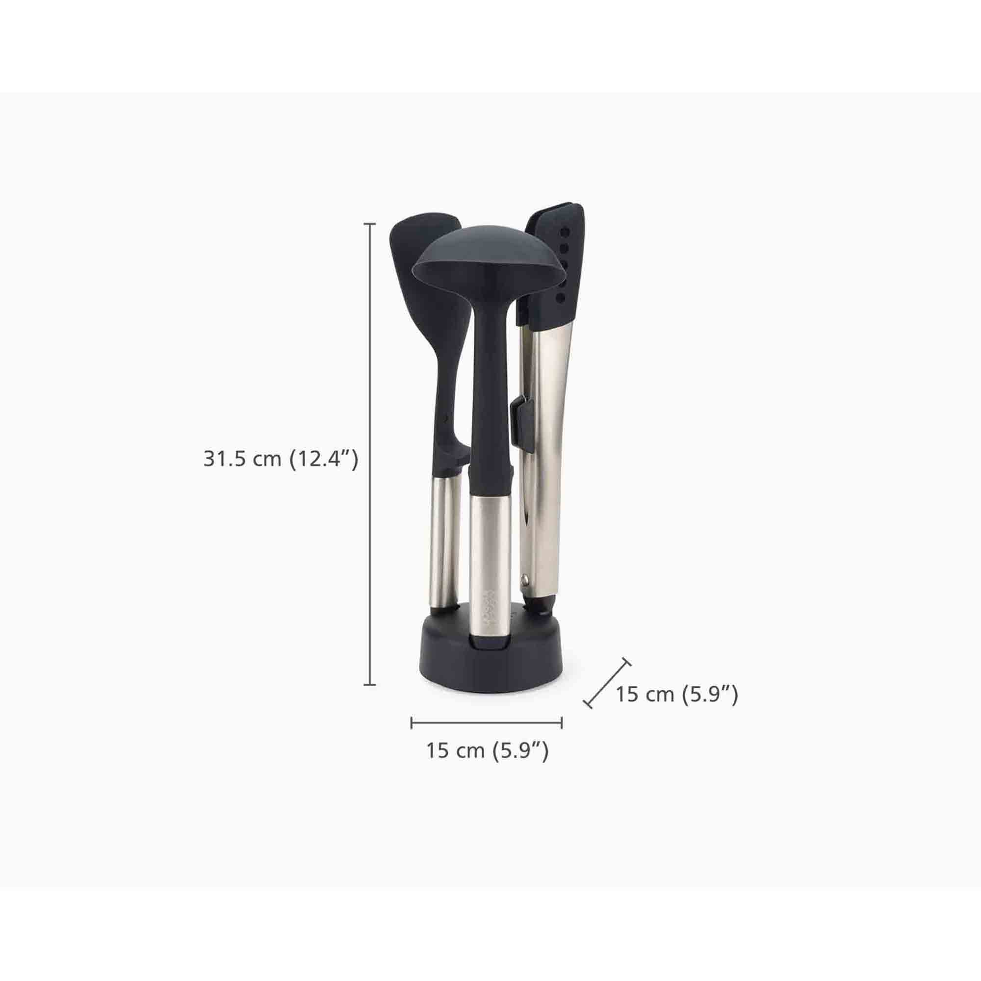 Joseph Joseph Elevate™ Fusion 3-Piece Stainless-Steel Utensil Set with Compact Stand – 10569