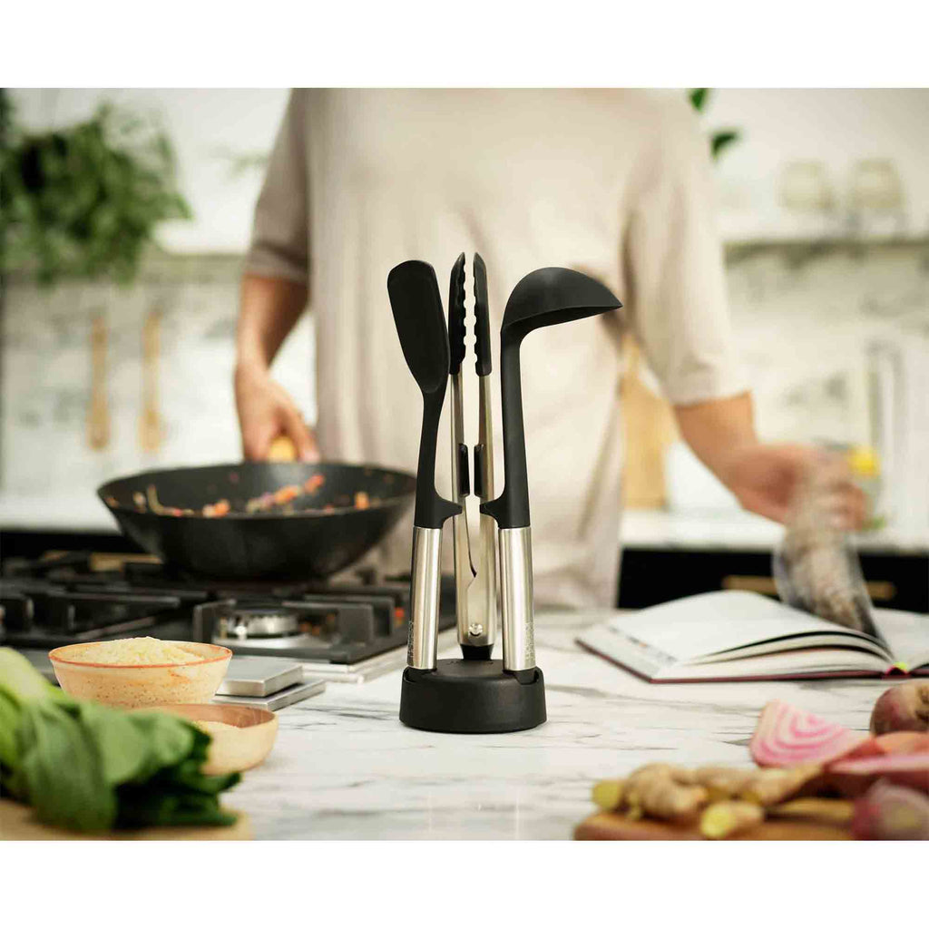 Joseph Joseph Elevate™ Fusion 3-Piece Stainless-Steel Utensil Set with Compact Stand – 10569