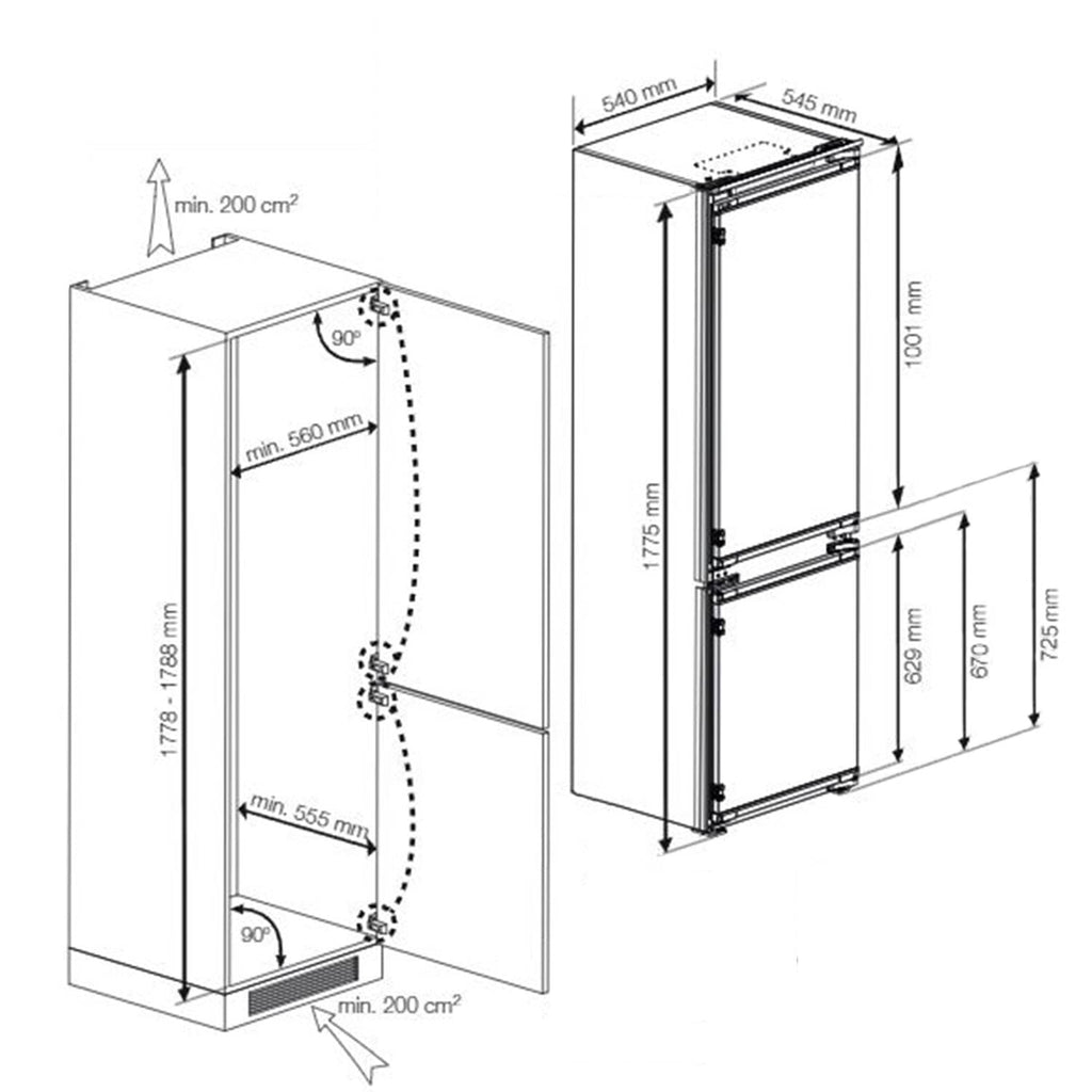 Blomberg KNE4554EVI 177.5cm Tall Integrated Fridge Freezer, 193 Litre Fridge, 69 Litre Freezer, 54cm Wide, Frost Free image 1