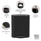 Brabantia Bo 60L Single Compartment Pedal Bin - Matt Black (211362)