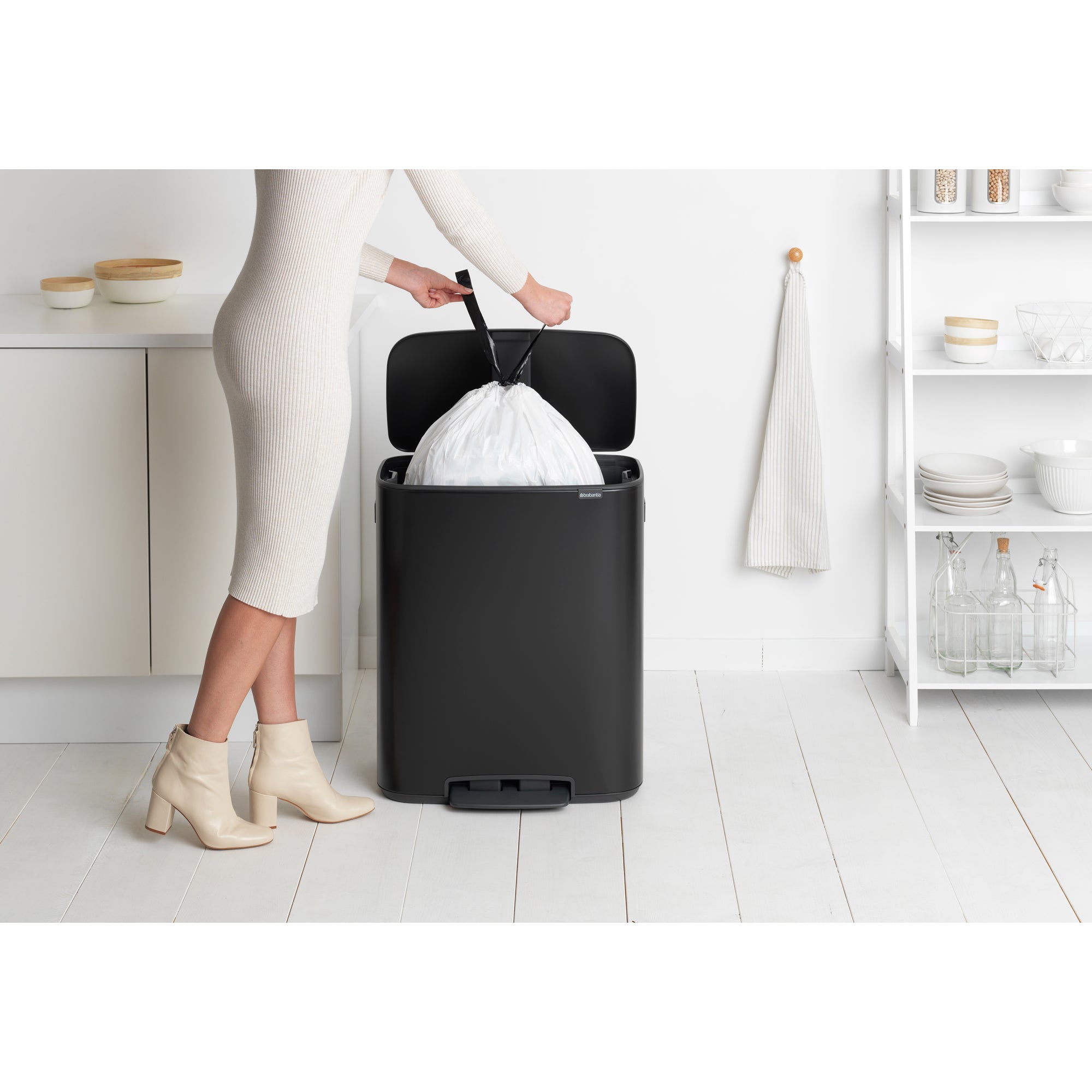 Brabantia Bo 60L Single Compartment Pedal Bin - Matt Black (211362)