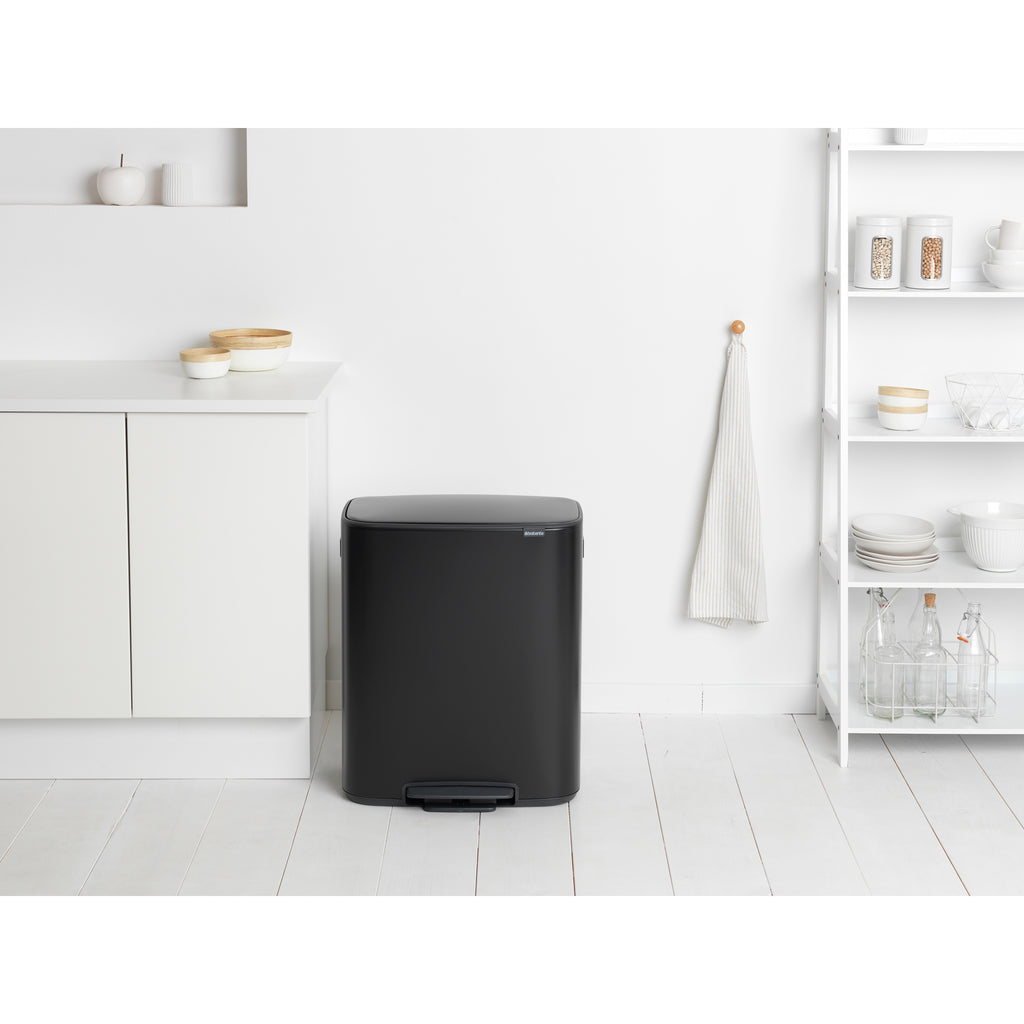 Brabantia Bo 2 x 30L Dual Compartment Pedal Bin - Matt Black (211508)