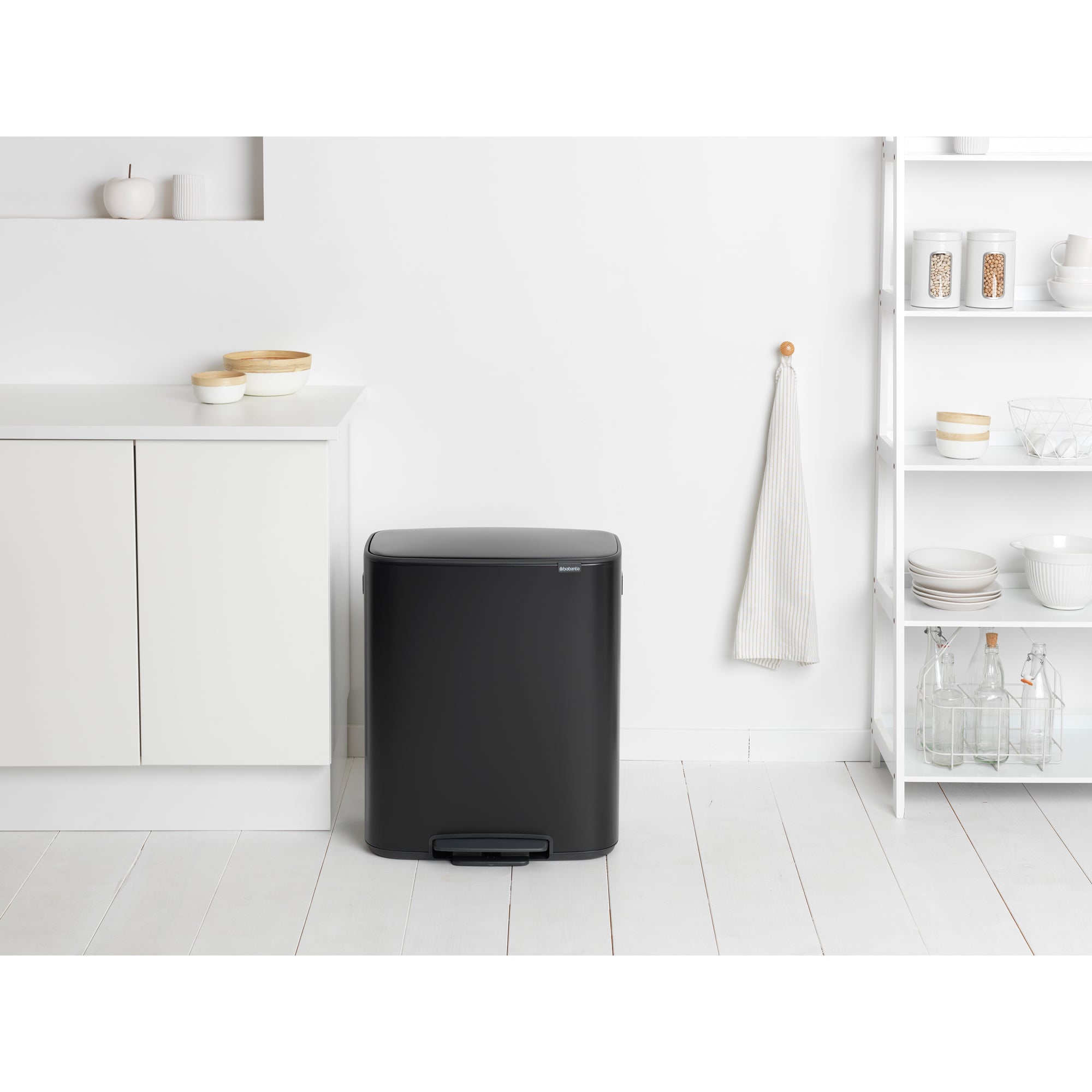 Brabantia Bo 2 x 30L Dual Compartment Pedal Bin - Matt Black (211508)