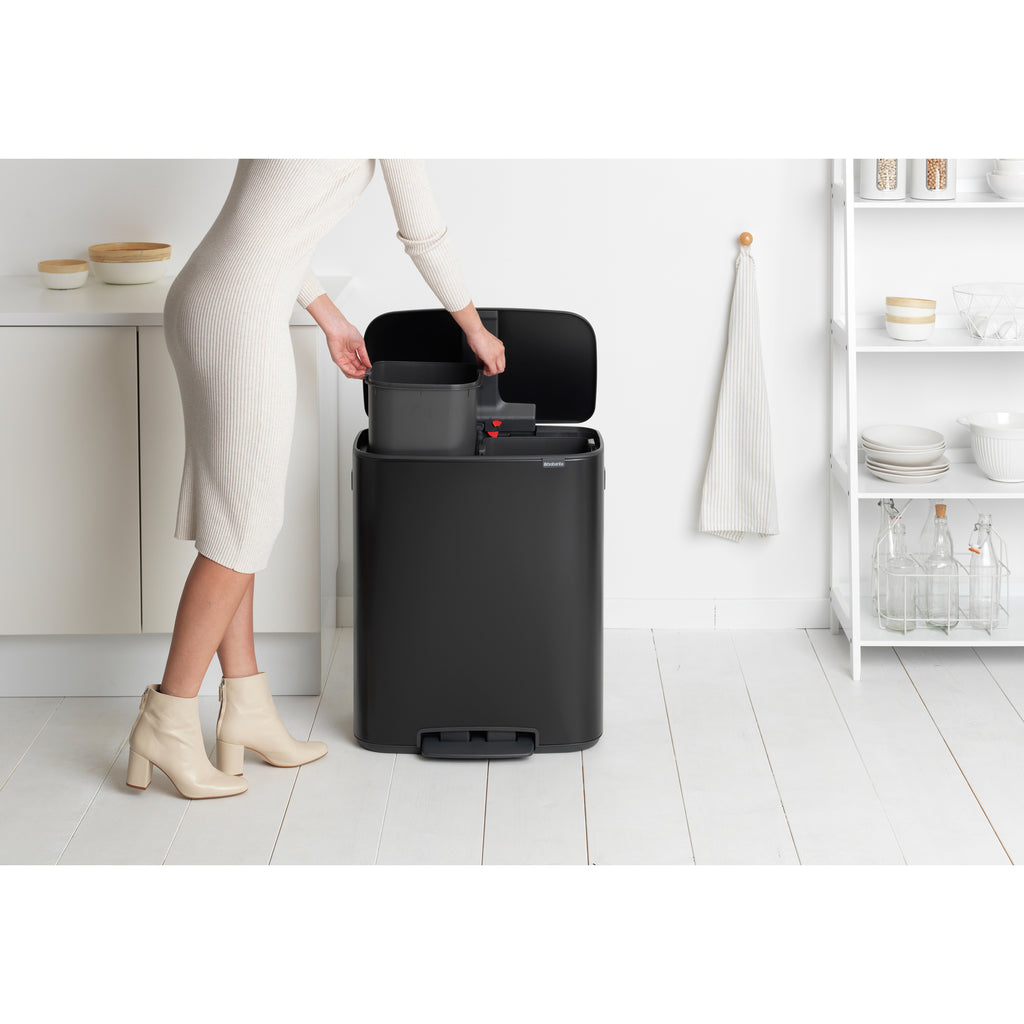 Brabantia Bo 2 x 30L Dual Compartment Pedal Bin - Matt Black (211508)