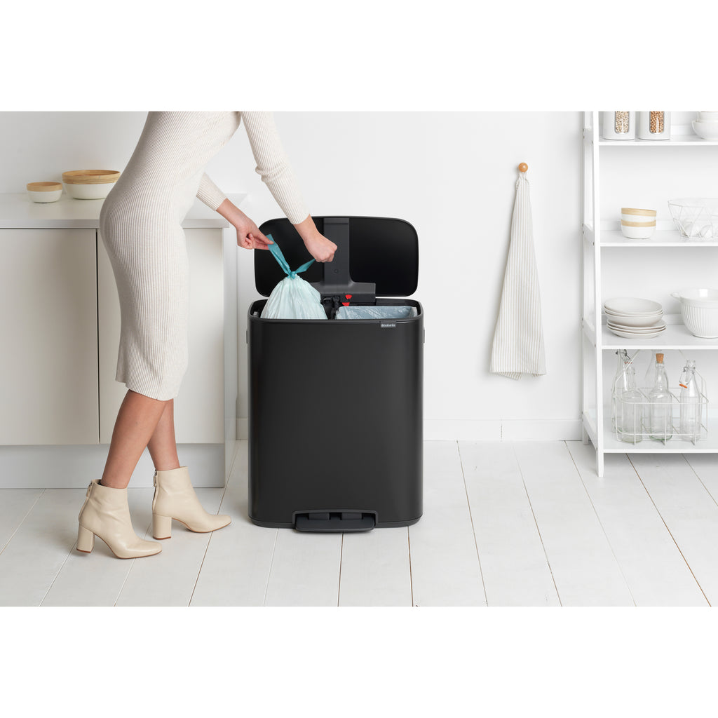 Brabantia Bo 2 x 30L Dual Compartment Pedal Bin - Matt Black (211508)