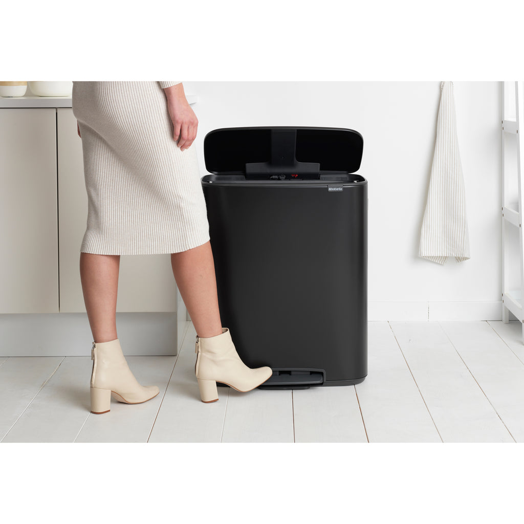 Brabantia Bo 2 x 30L Dual Compartment Pedal Bin - Matt Black (211508)
