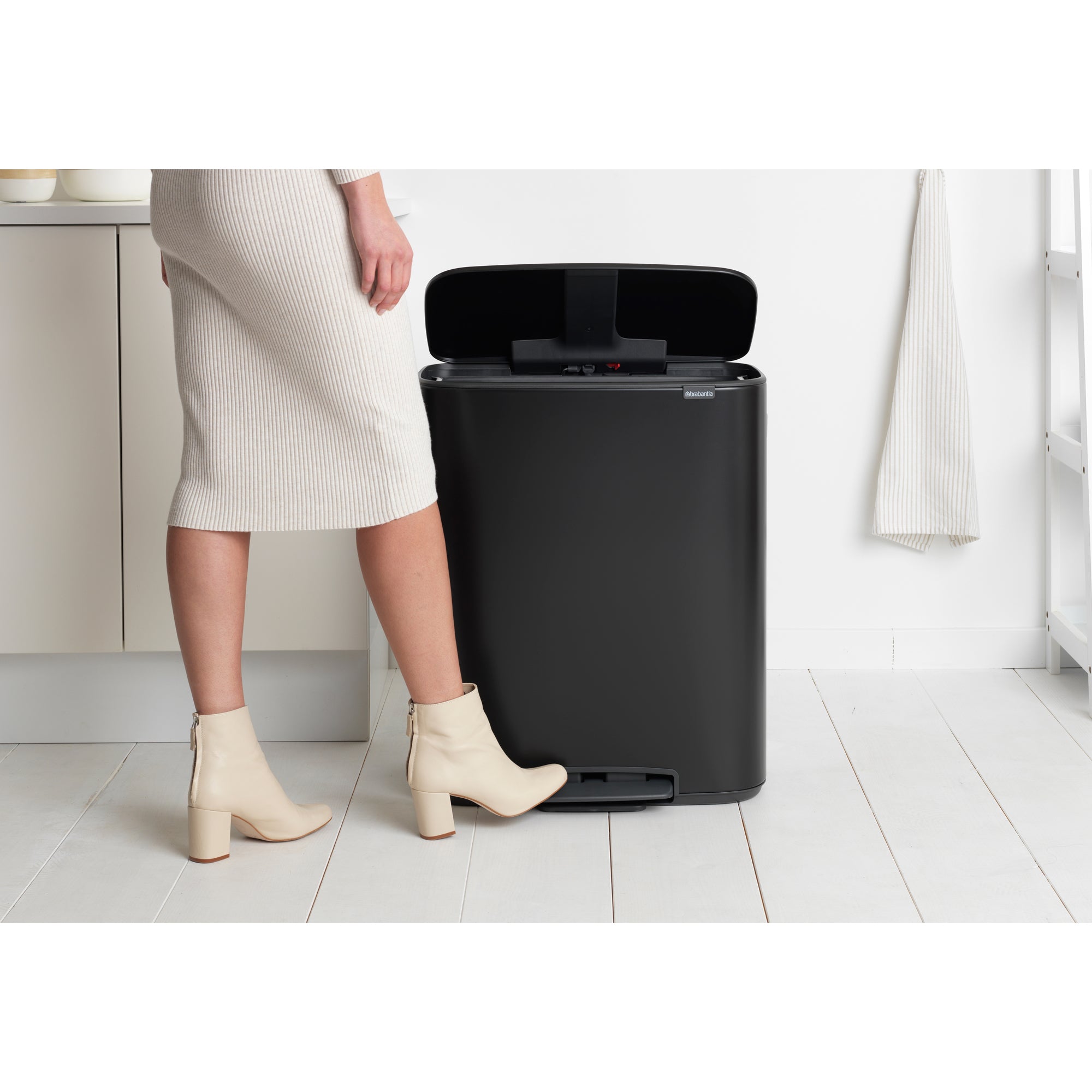 Brabantia Bo 2 x 30L Dual Compartment Pedal Bin - Matt Black (211508)