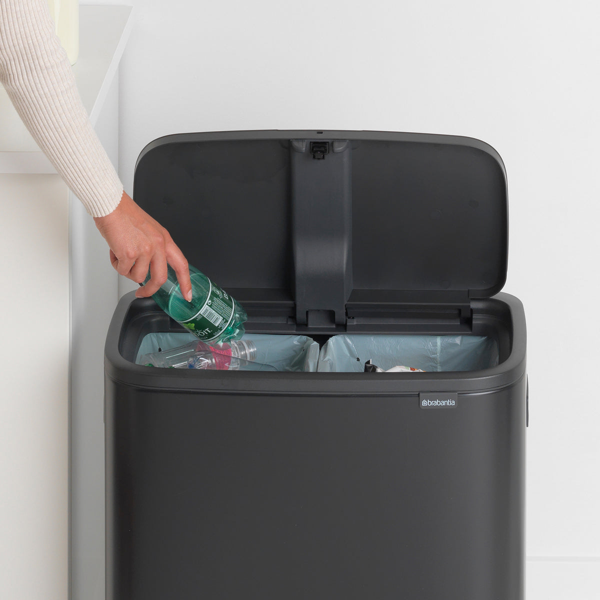 Brabantia Bo Touch Bin with 2 x 30L Compartments in Matt Black (221484)