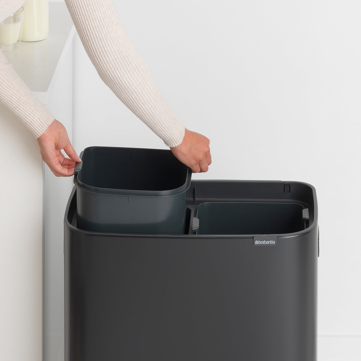 Brabantia Bo Touch Bin with 2 x 30L Compartments in Matt Black (221484)