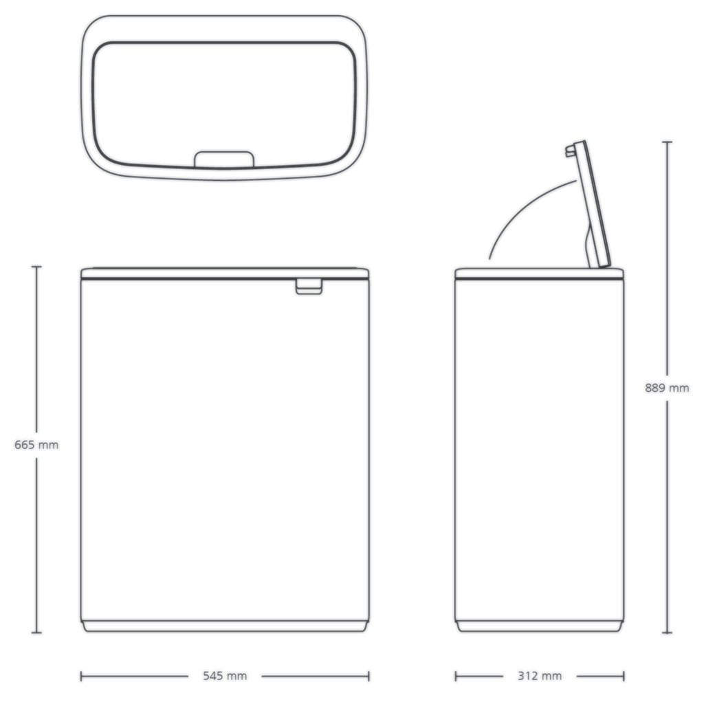 Brabantia Bo Touch Single Compartment 60 Litre Bin - Matt Black (223020)