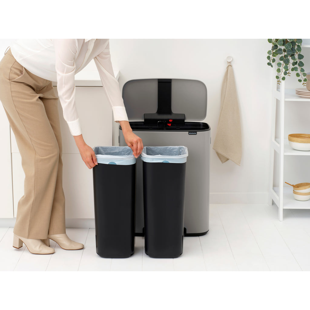 Brabantia Bo 2 x 30L Dual Compartment Pedal Bin - Soft Grey (255069)
