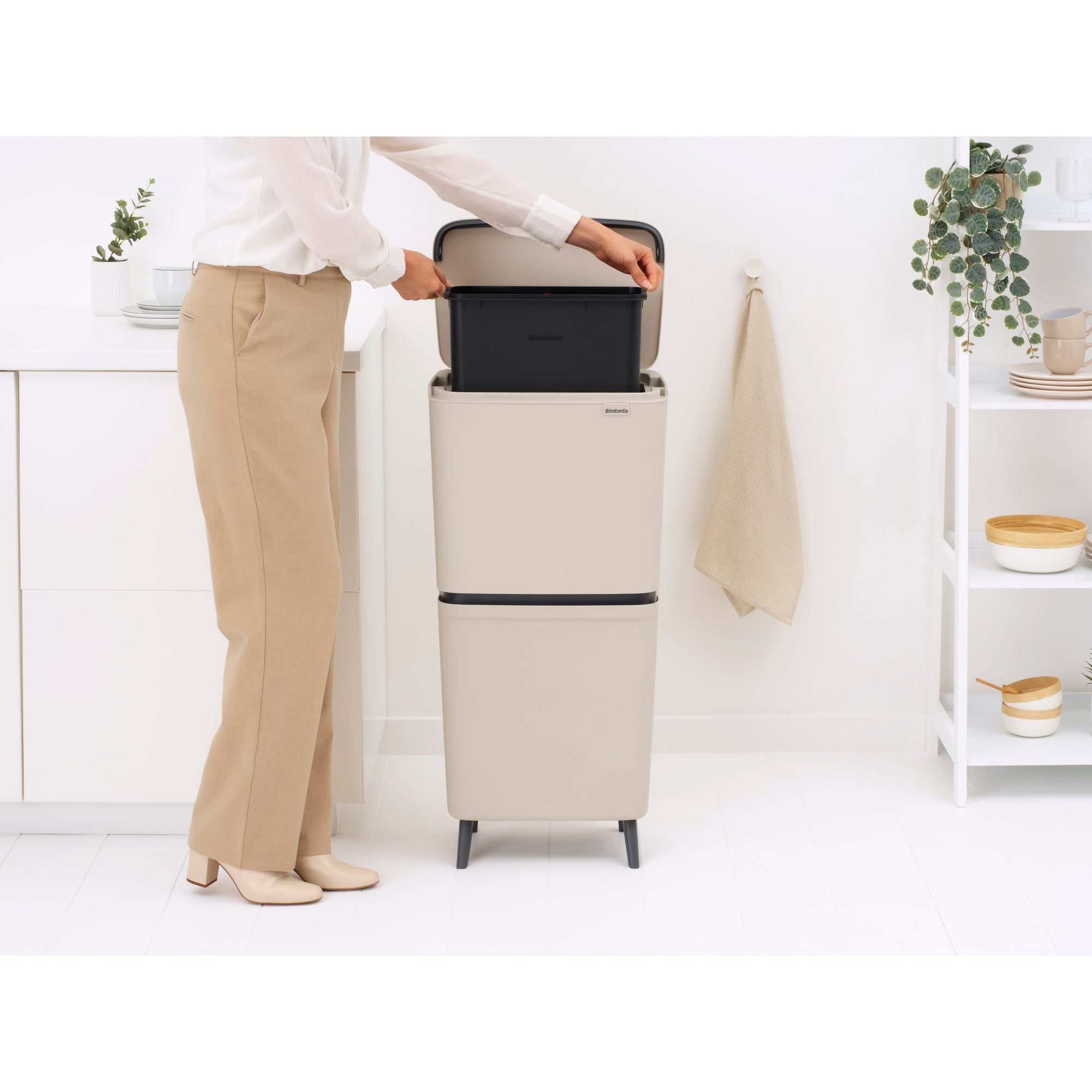 Brabantia SortUp Dual Compartment Recycle Bin Hi 20 + 25 Litre - Soft Beige (275005)