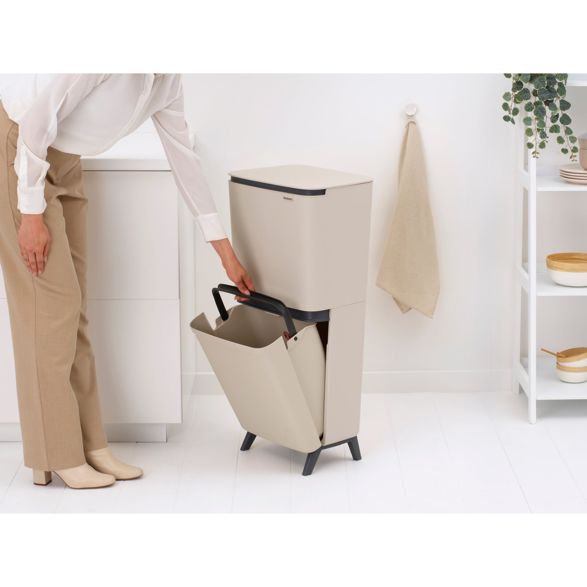 Brabantia SortUp Dual Compartment Recycle Bin Hi 20 + 25 Litre - Soft Beige (275005)