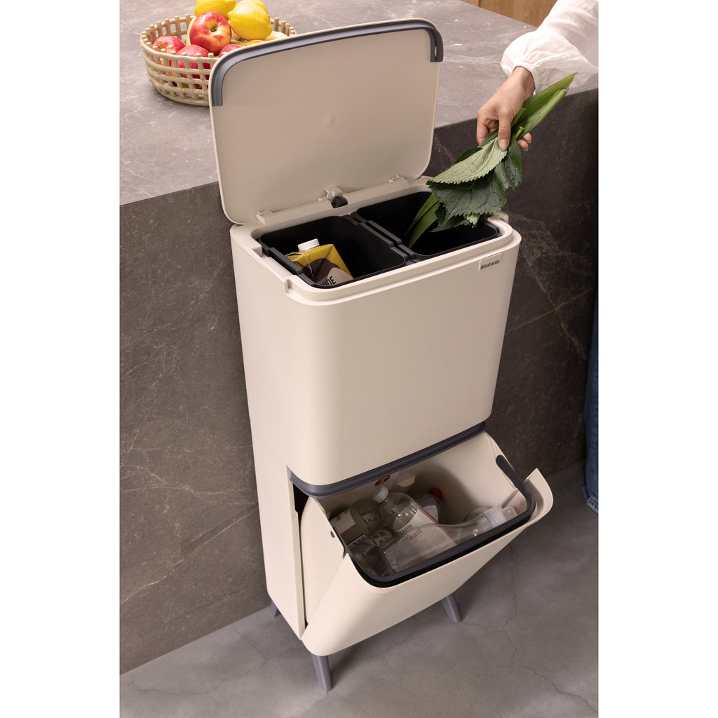 Brabantia SortUp Recycle Bin Hi with 3 Compartments, 10 + 10 + 25 Litre - Soft Beige (275029)