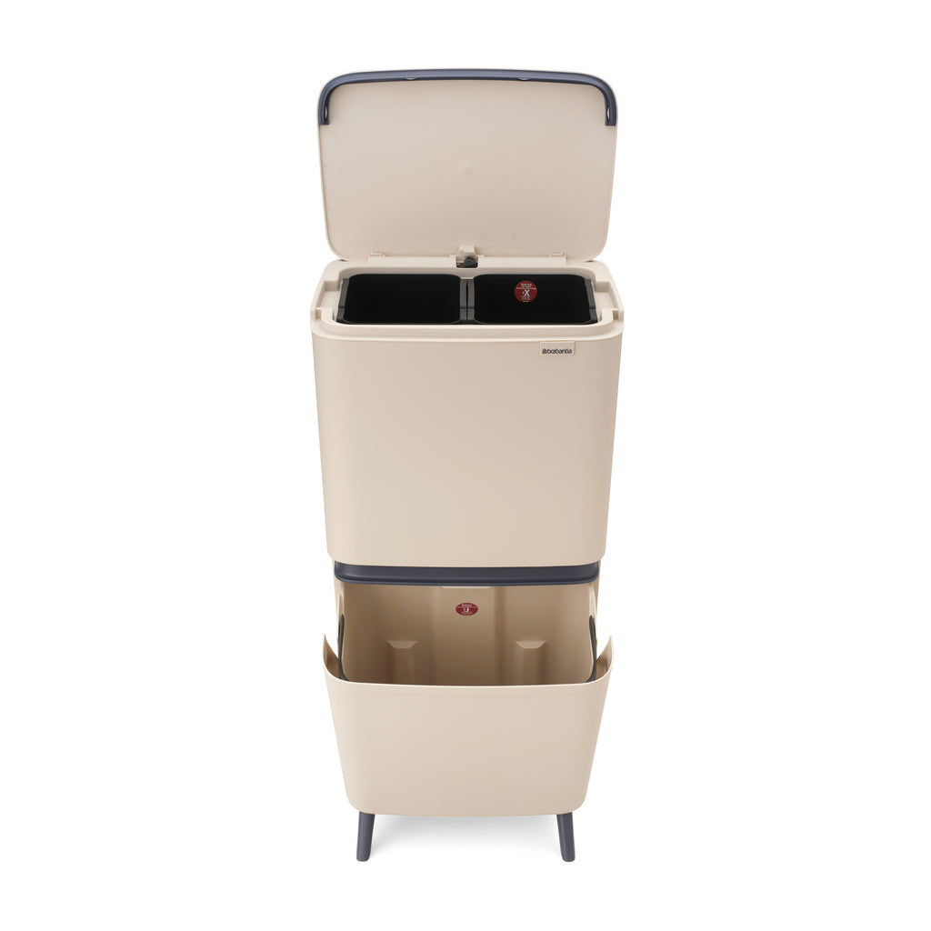 Brabantia SortUp Recycle Bin Hi with 3 Compartments, 10 + 10 + 25 Litre - Soft Beige (275029)
