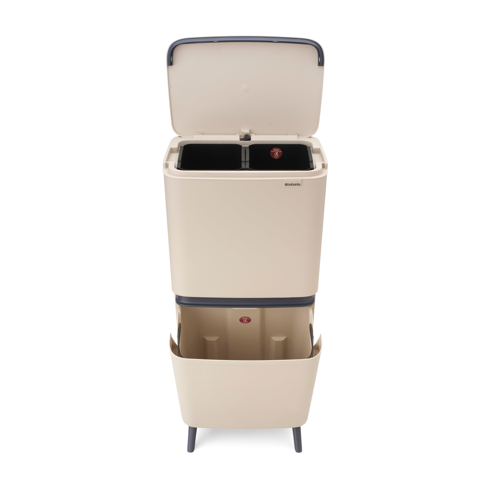 Brabantia SortUp Recycle Bin Hi with 3 Compartments, 10 + 10 + 25 Litre - Soft Beige (275029)