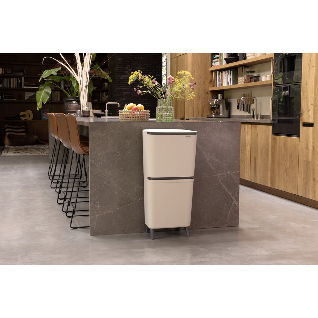 Brabantia SortUp Recycle Bin Hi with 3 Compartments, 10 + 10 + 25 Litre - Soft Beige (275029)