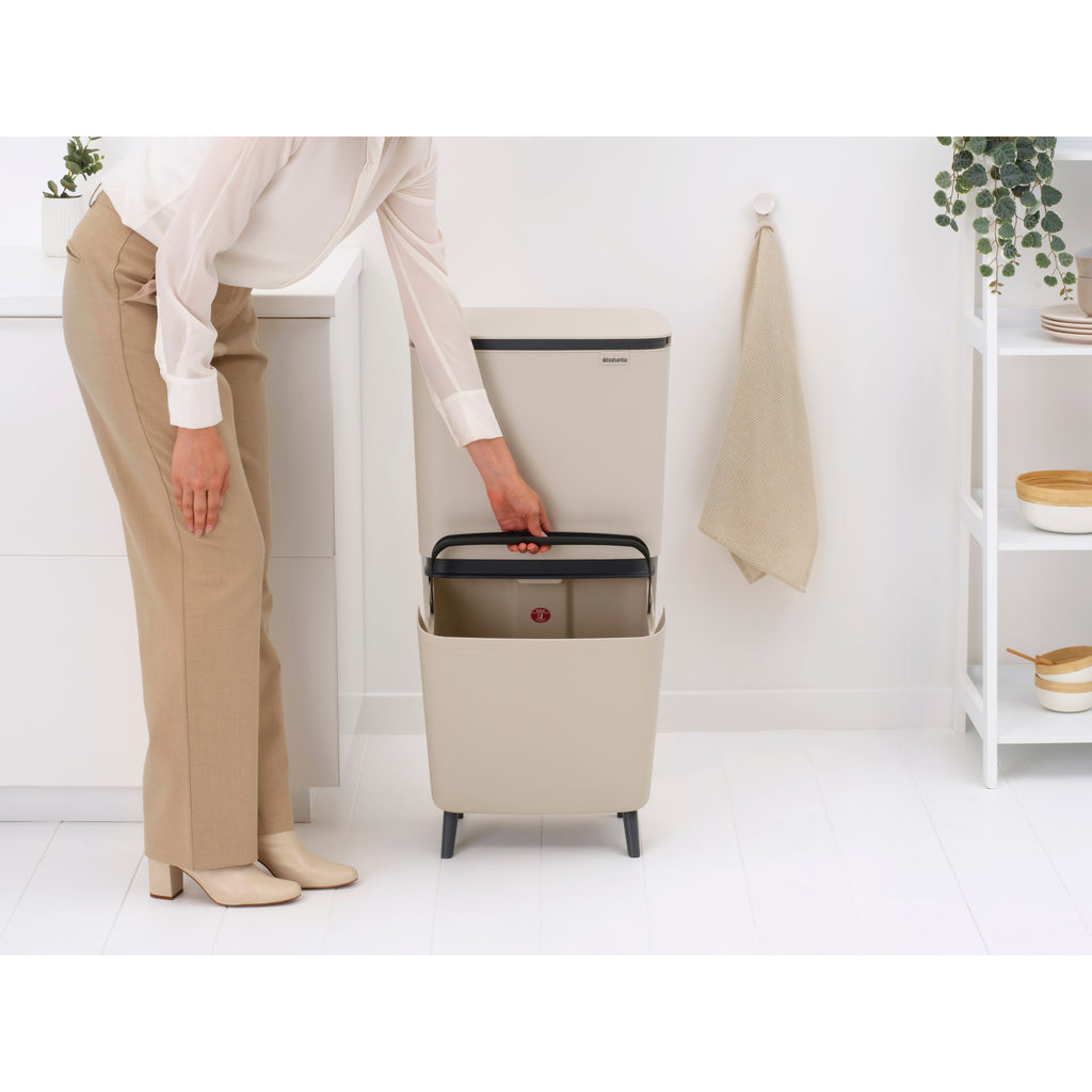 Brabantia SortUp Recycle Bin Hi with 3 Compartments, 10 + 10 + 25 Litre - Soft Beige (275029)