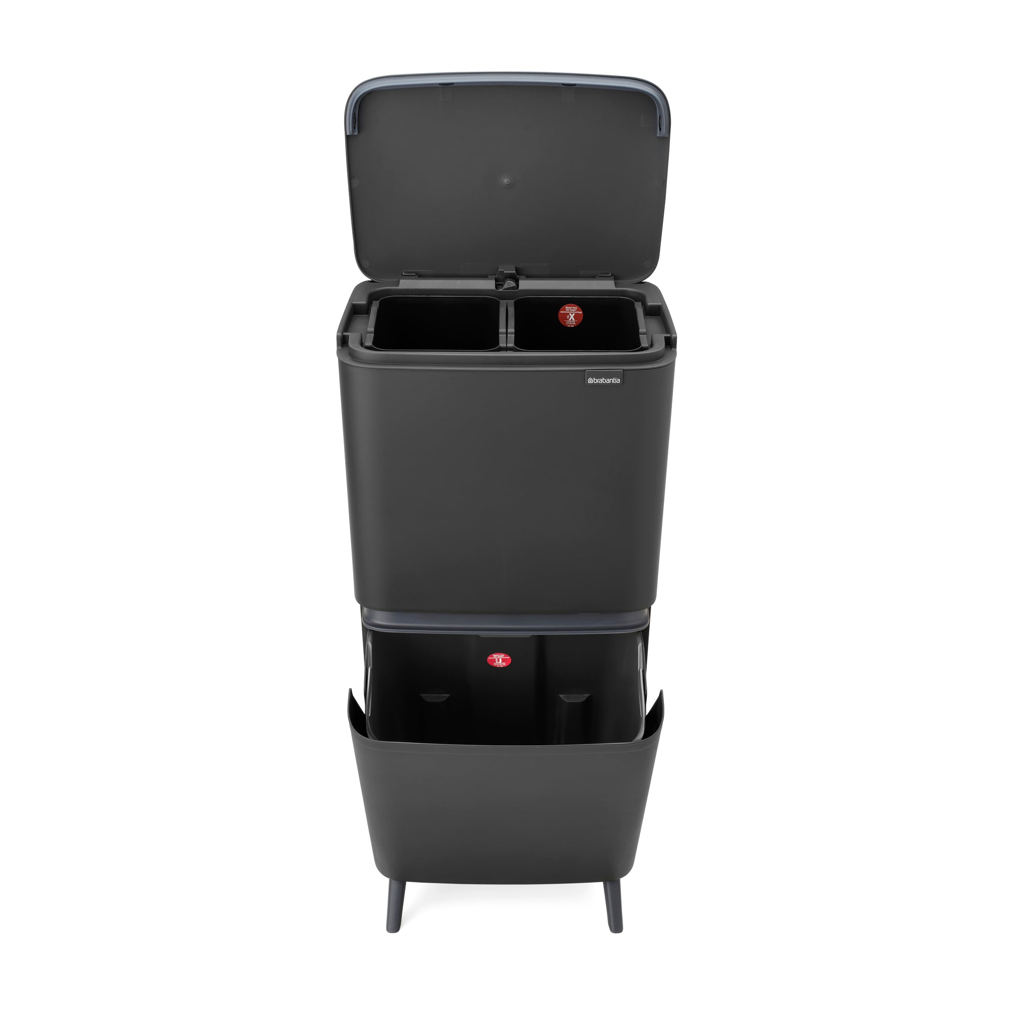 Brabantia SortUp Recycle Bin Hi with 3 Compartments, 10 + 10 + 25 Litre - Dark Grey (275043)