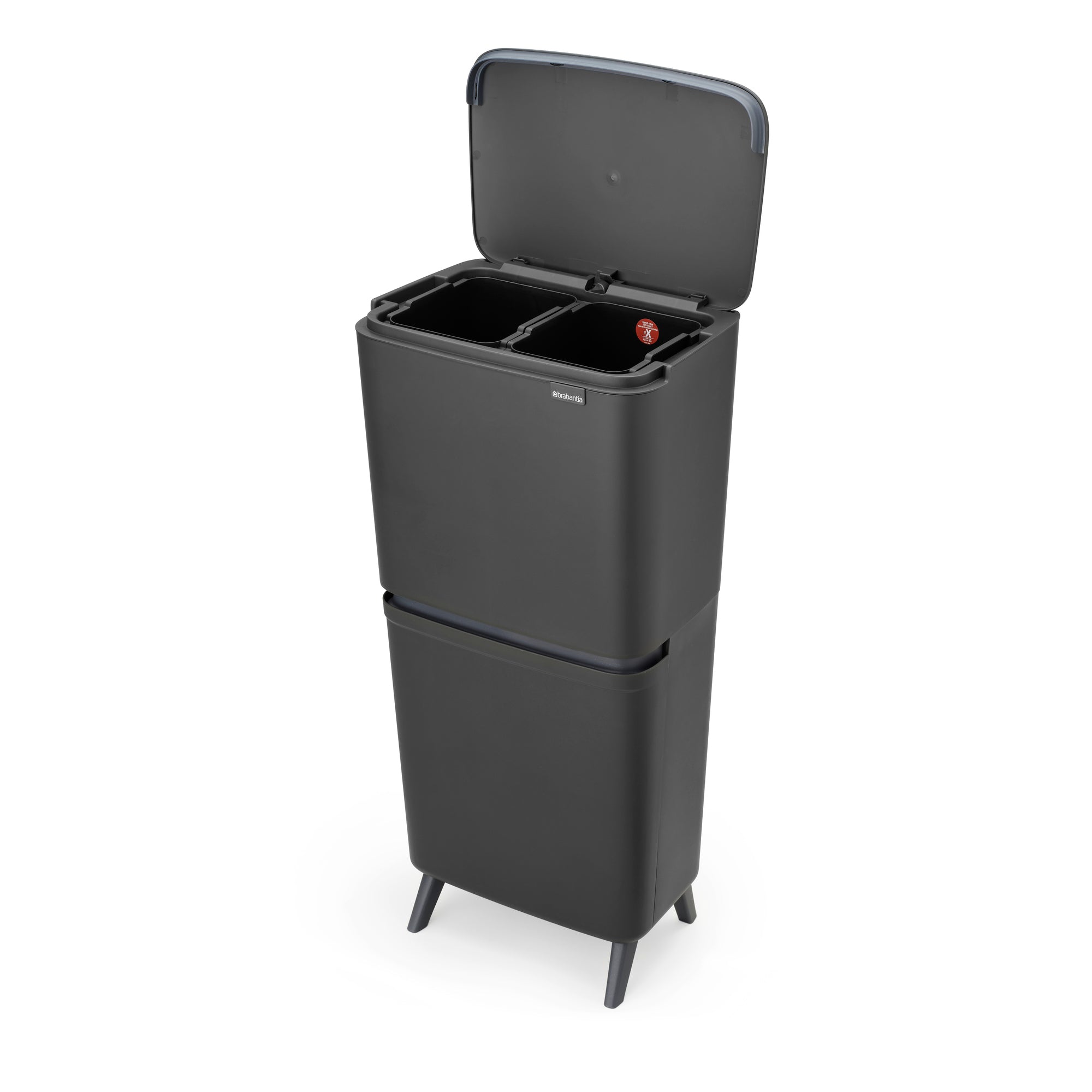 Brabantia SortUp Recycle Bin Hi with 3 Compartments, 10 + 10 + 25 Litre - Dark Grey (275043)