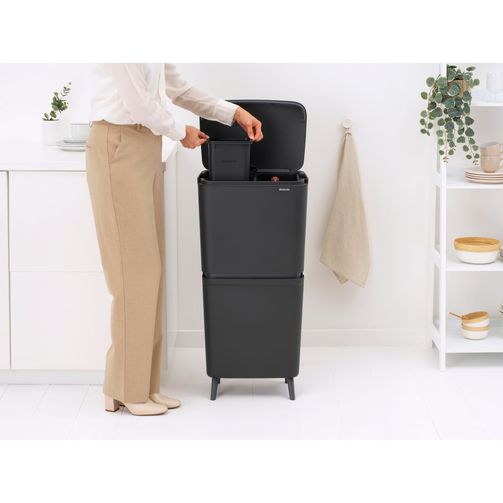Brabantia SortUp Recycle Bin Hi with 3 Compartments, 10 + 10 + 25 Litre - Dark Grey (275043)