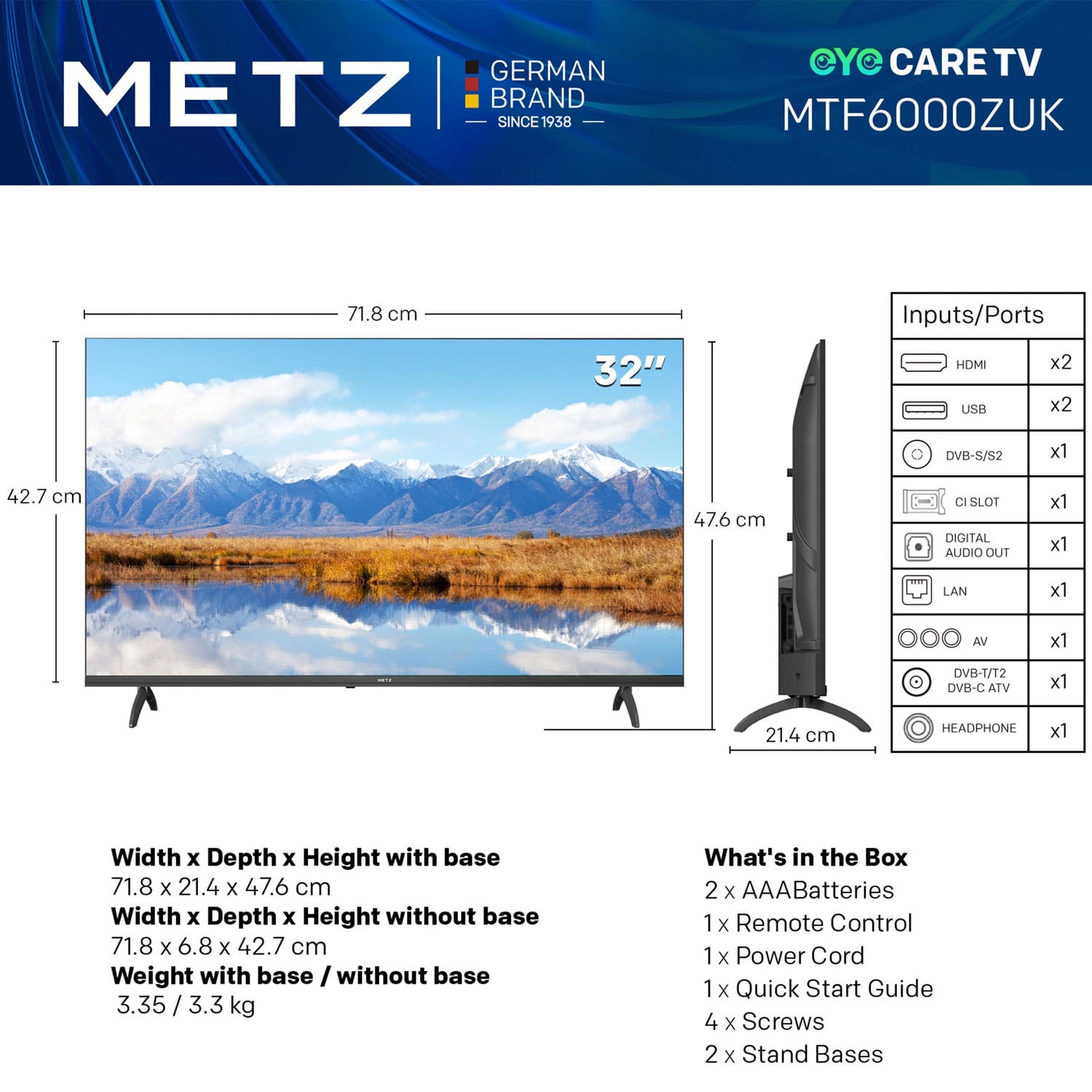Metz 32MTF6000ZUK 32 Inch, LED TV, Roku TV, Freeview HD