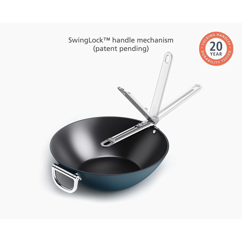 Joseph Joseph Space Folding Handle Ceramic Non-stick 32cm Blue Wok image 4