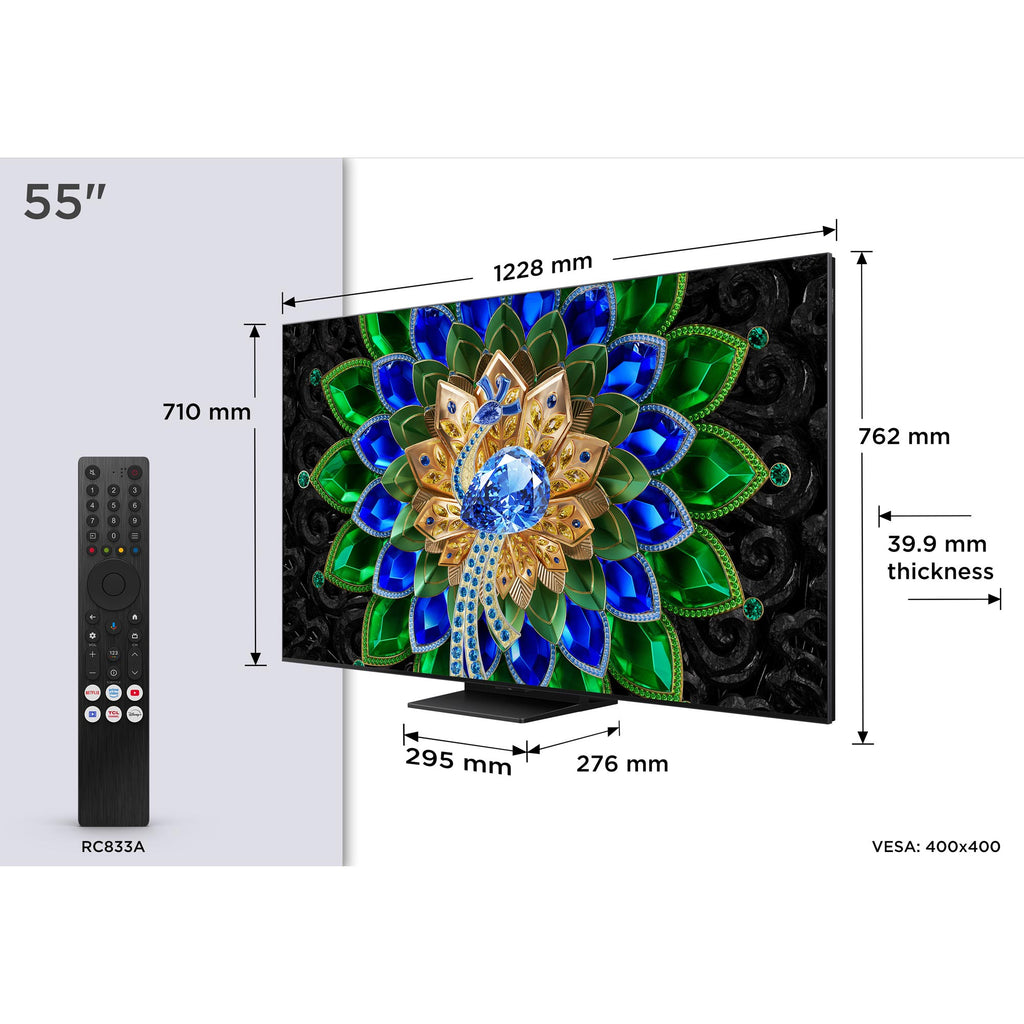 TCL 55A400U-UK 55 Inch, Ultra HD QD Mini LED Television, Google TV, Freeview HD