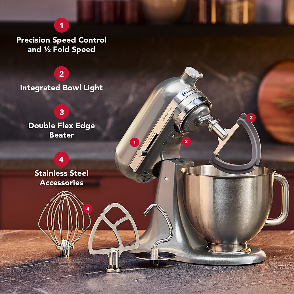 KitchenAid Artisan Plus 4.7L Tilt-Head Stand Mixer – 50 Medallion Silver – 5KSM50PKVBMS