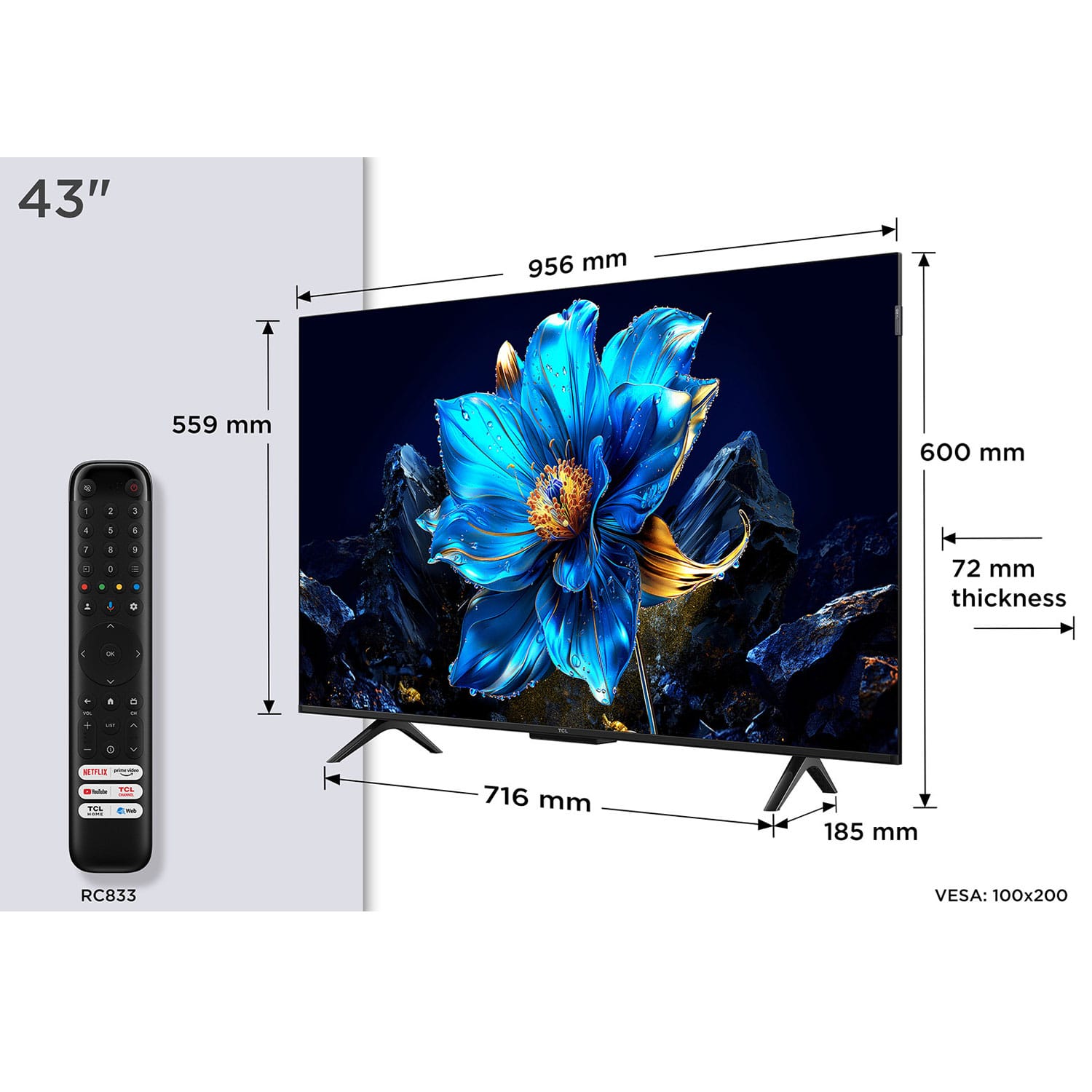 TCL 43P7K-UK 43 Inch, Ultra HD QLED Television, Google TV, Freeview HD image 1