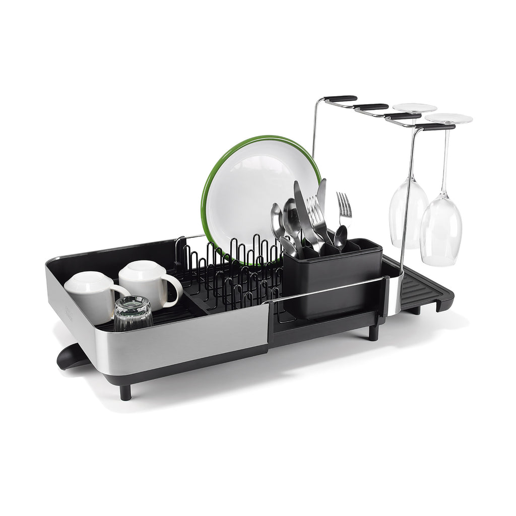 Joseph Joseph Extend™ Steel Plus Expandable Dish Drainer with Wine Glass Rack - Black (6500040)