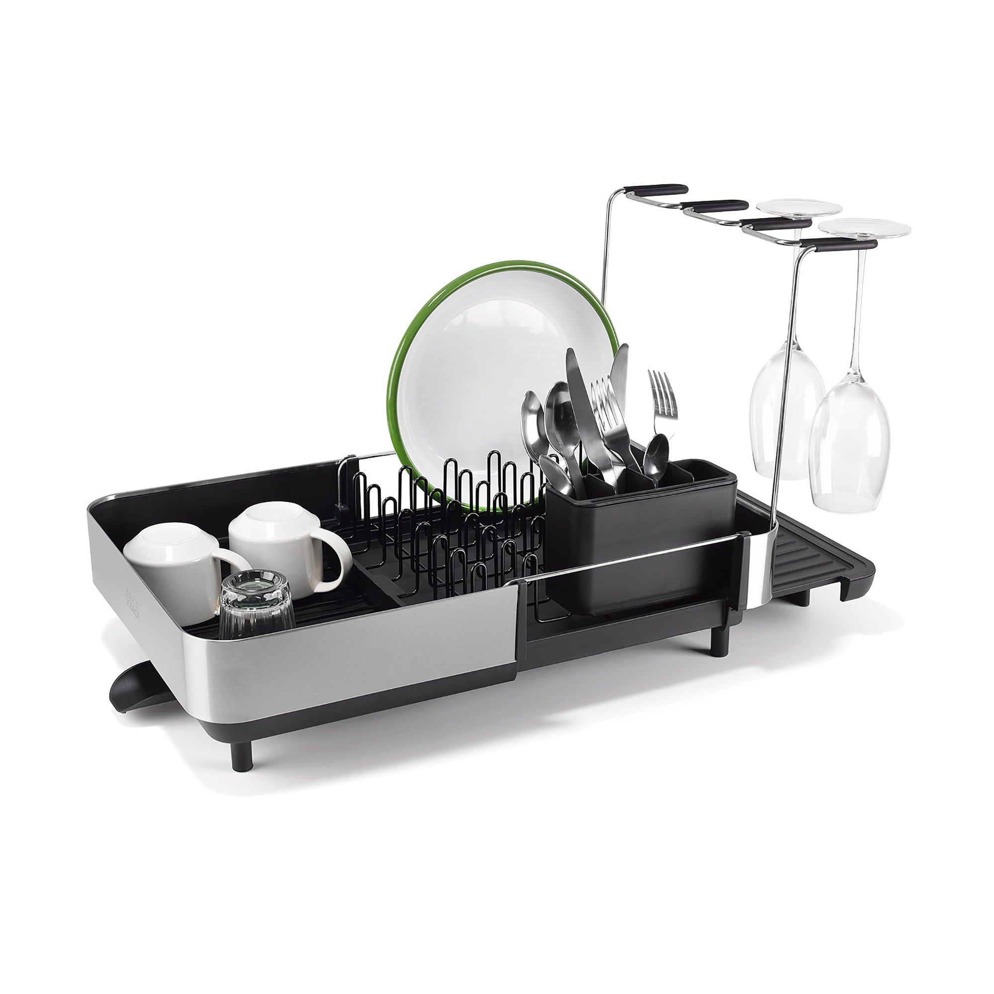 Joseph Joseph Extend™ Steel Plus Expandable Dish Drainer with Wine Glass Rack - Black (6500040)