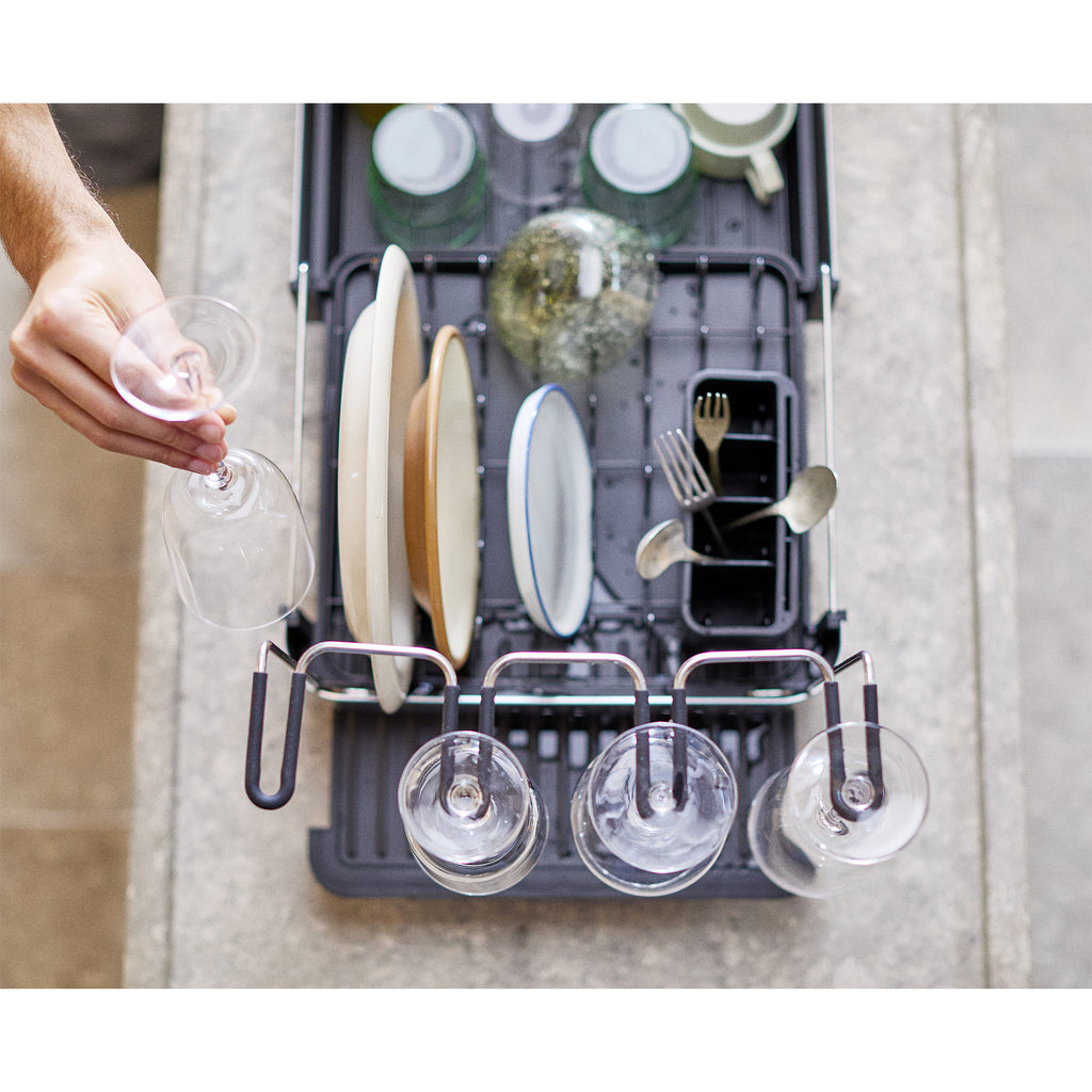 Joseph Joseph Extend™ Steel Plus Expandable Dish Drainer with Wine Glass Rack - Black (6500040)