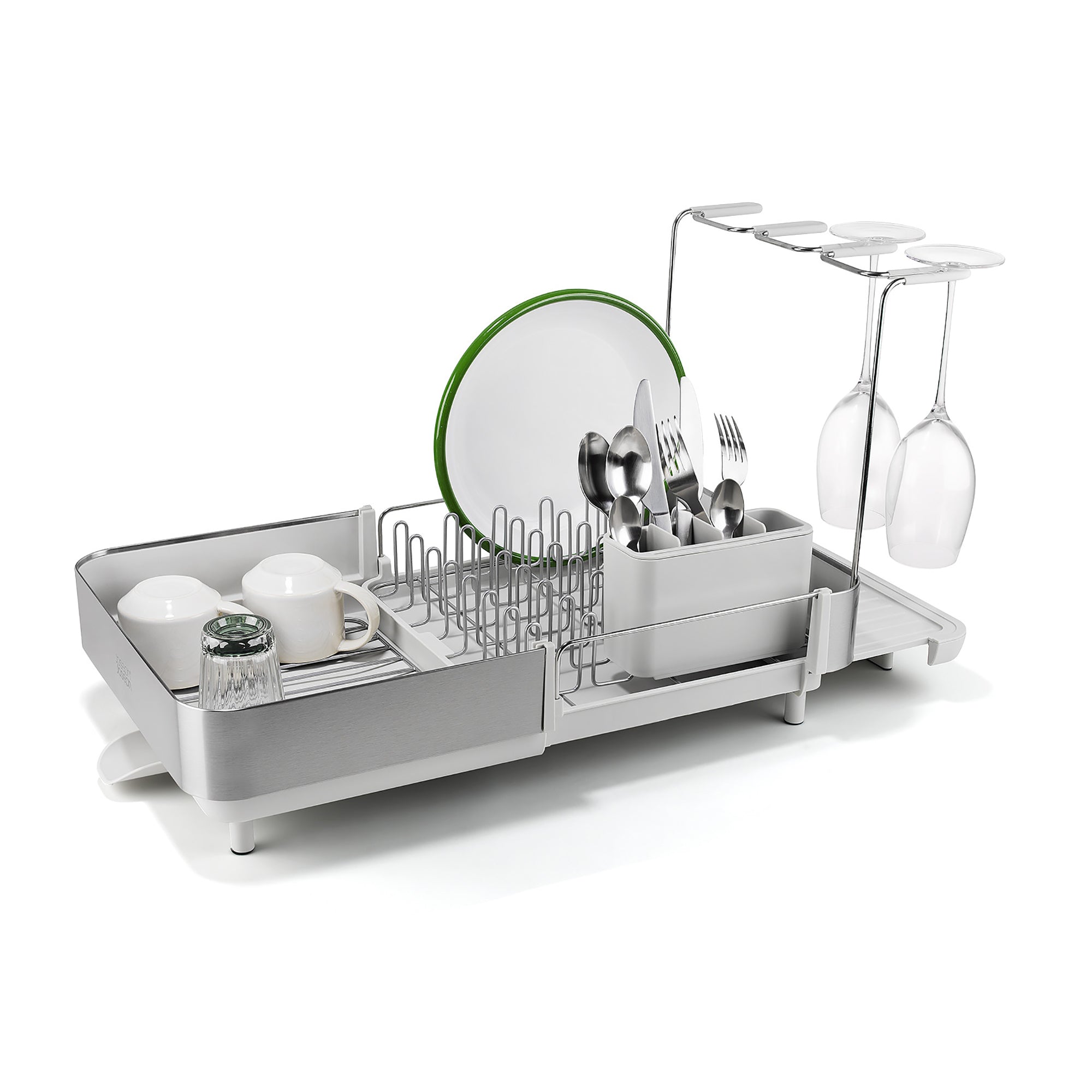 Joseph Joseph Extend™ Steel Plus Expandable Dish Drainer with Wine Glass Rack - Stone (6500041)