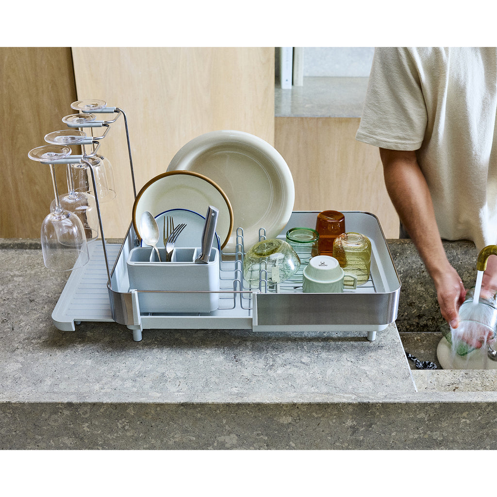 Joseph Joseph Extend™ Steel Plus Expandable Dish Drainer with Wine Glass Rack - Stone (6500041)