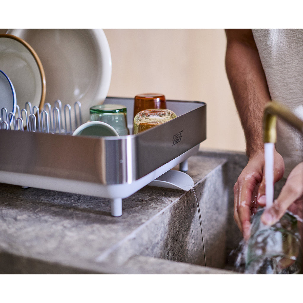 Joseph Joseph Extend™ Steel Plus Expandable Dish Drainer with Wine Glass Rack - Stone (6500041)