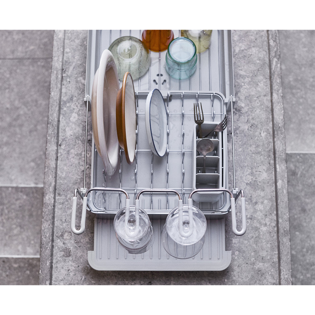 Joseph Joseph Extend™ Steel Plus Expandable Dish Drainer with Wine Glass Rack - Stone (6500041)