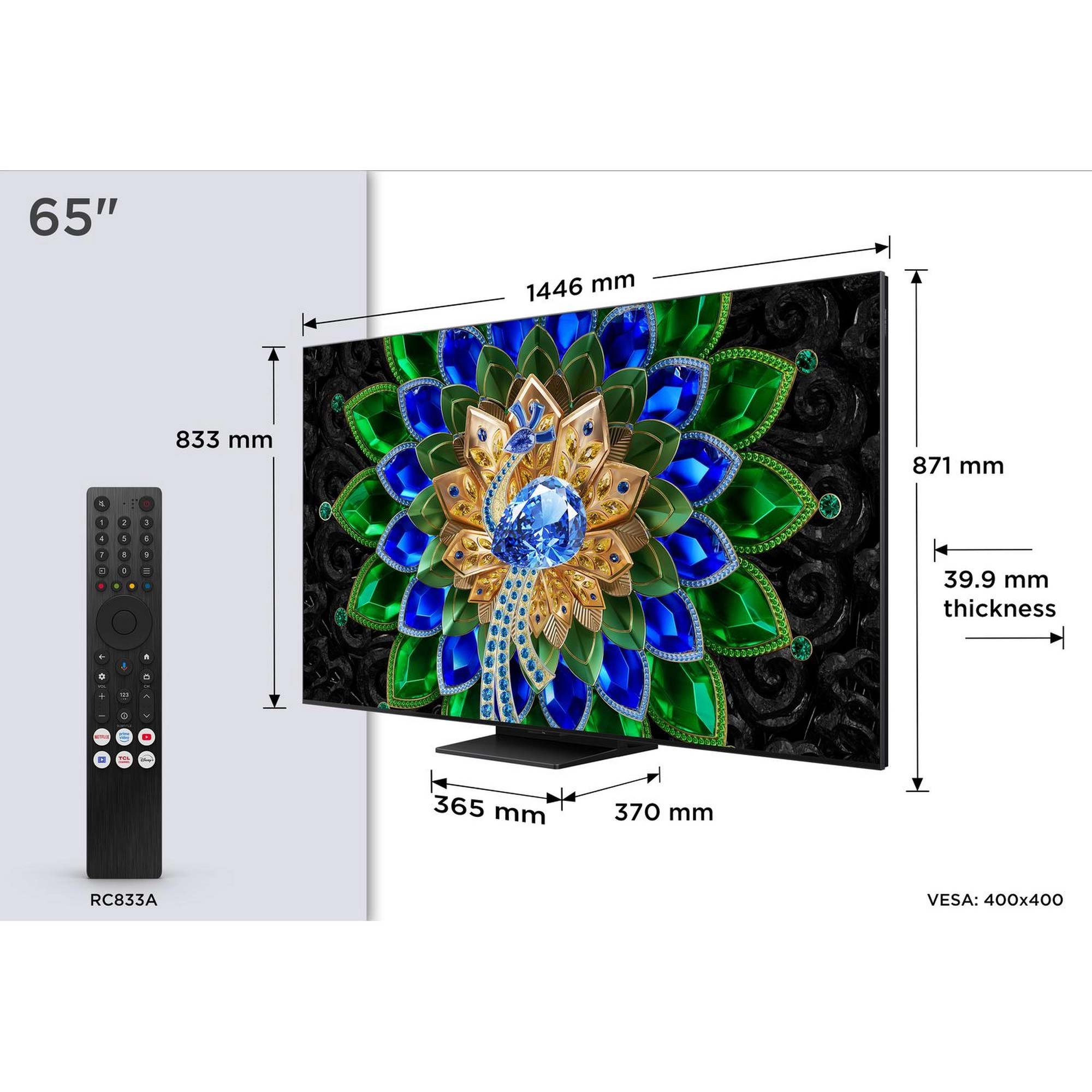 TCL 65A400U-UK 65 Inch, Ultra HD QD Mini LED Television, Google TV, Freeview HD