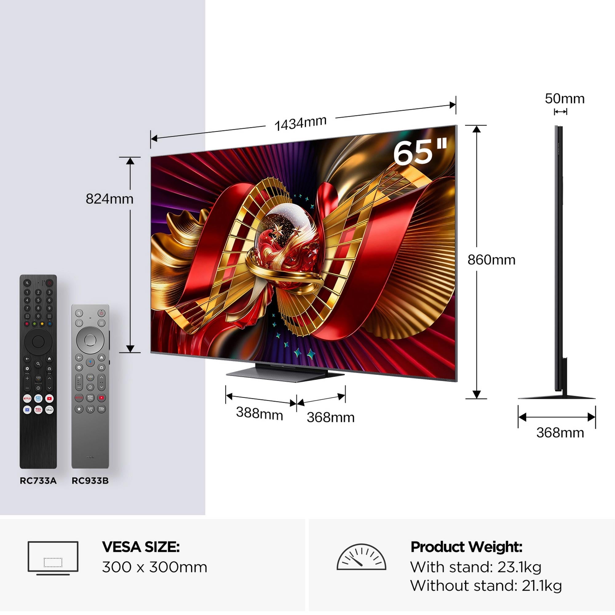 TCL 65C8L-UK 65 Inch, Ultra HD QD Mini LED Television, Google TV, Freeview HD