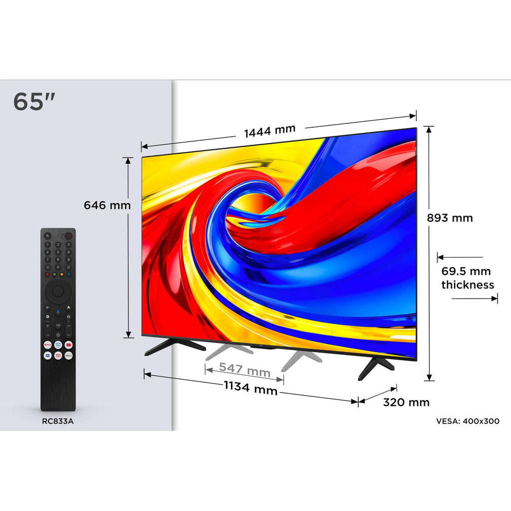TCL 65P7L-UK 65 Inch, Ultra HD QLED Television, Google TV, Freeview HD