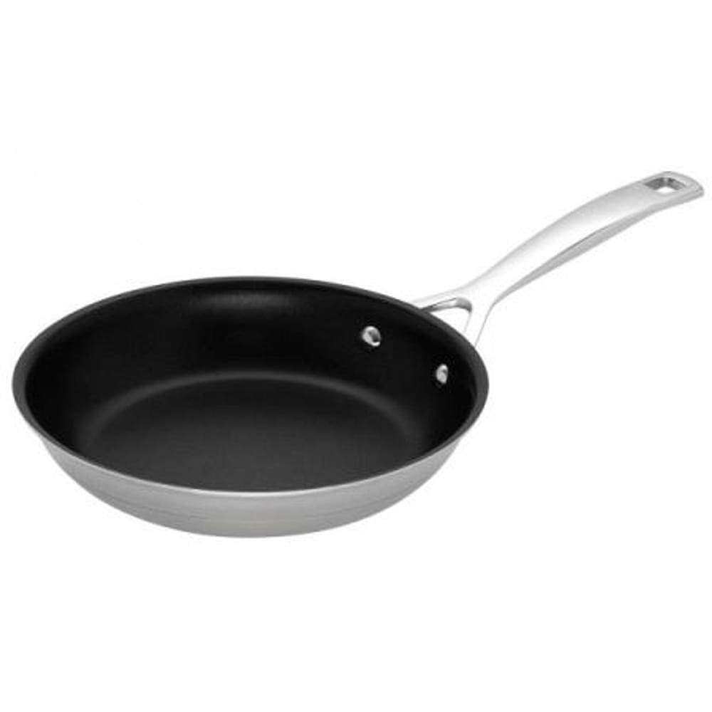 Omelette frying pan with a silver handle on a white background