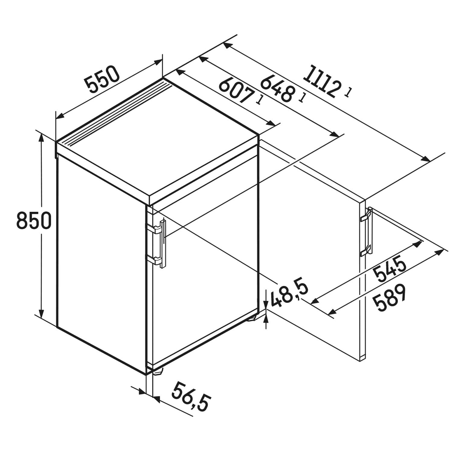 Liebherr TK14VE00 Undercounter Larder Fridge, 126 Litre Capacity, 55cm Wide, White image 4