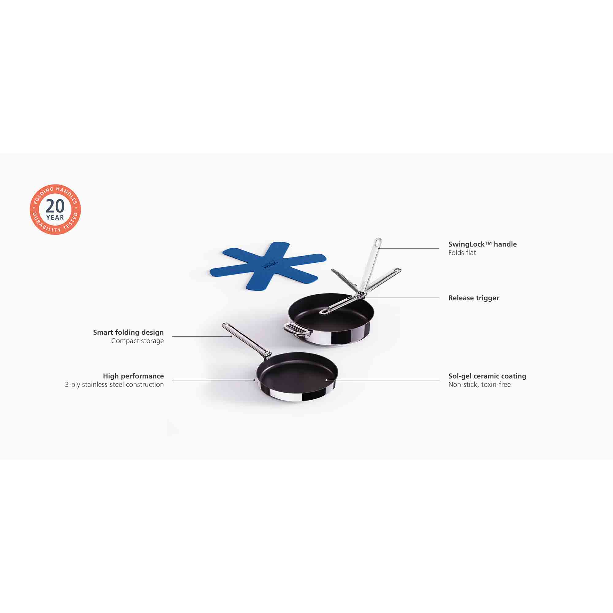 Joseph Joseph Space 2PC Steel Space Folding Handle Non-Stick Frying Pan Set - 1000019 image 3