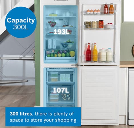 Bosch KGN34NWEAG 186cm Tall Fridge Freezer, 193 Litre Fridge, 107 Litre Freezer, 60cm Wide, Frost Free, White image 2