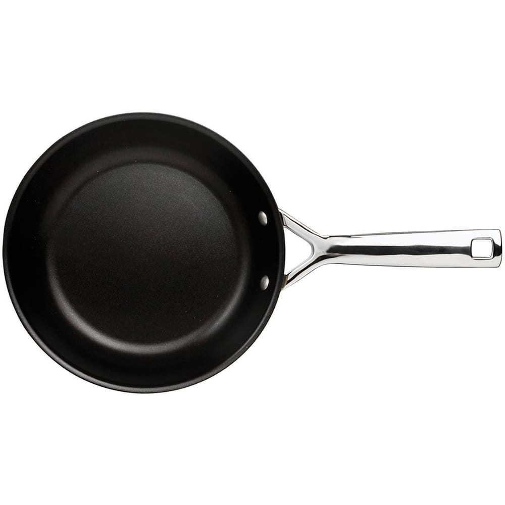 Omelette frying pan with a silver handle on a white background