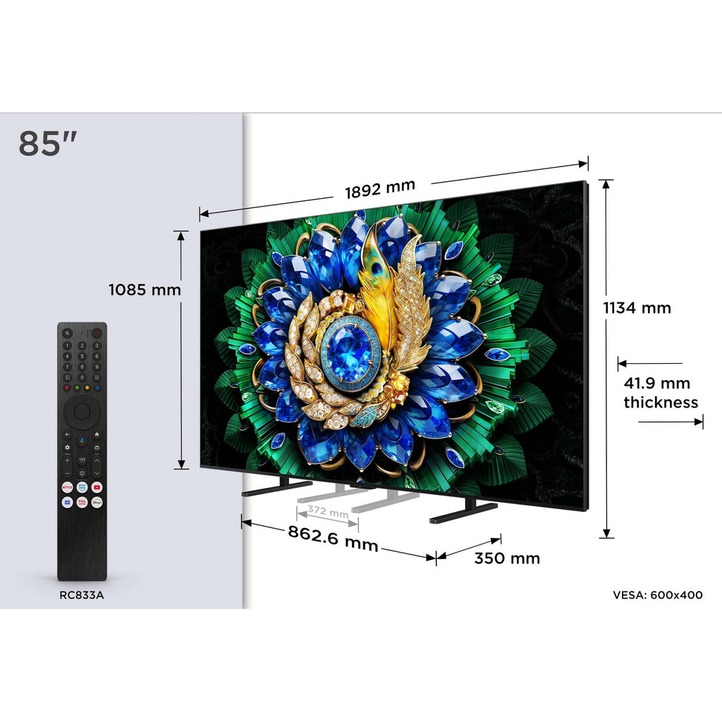 TCL 85A400M-UK 85 Inch, Ultra HD QD Mini LED Television, Google TV, Freeview HD