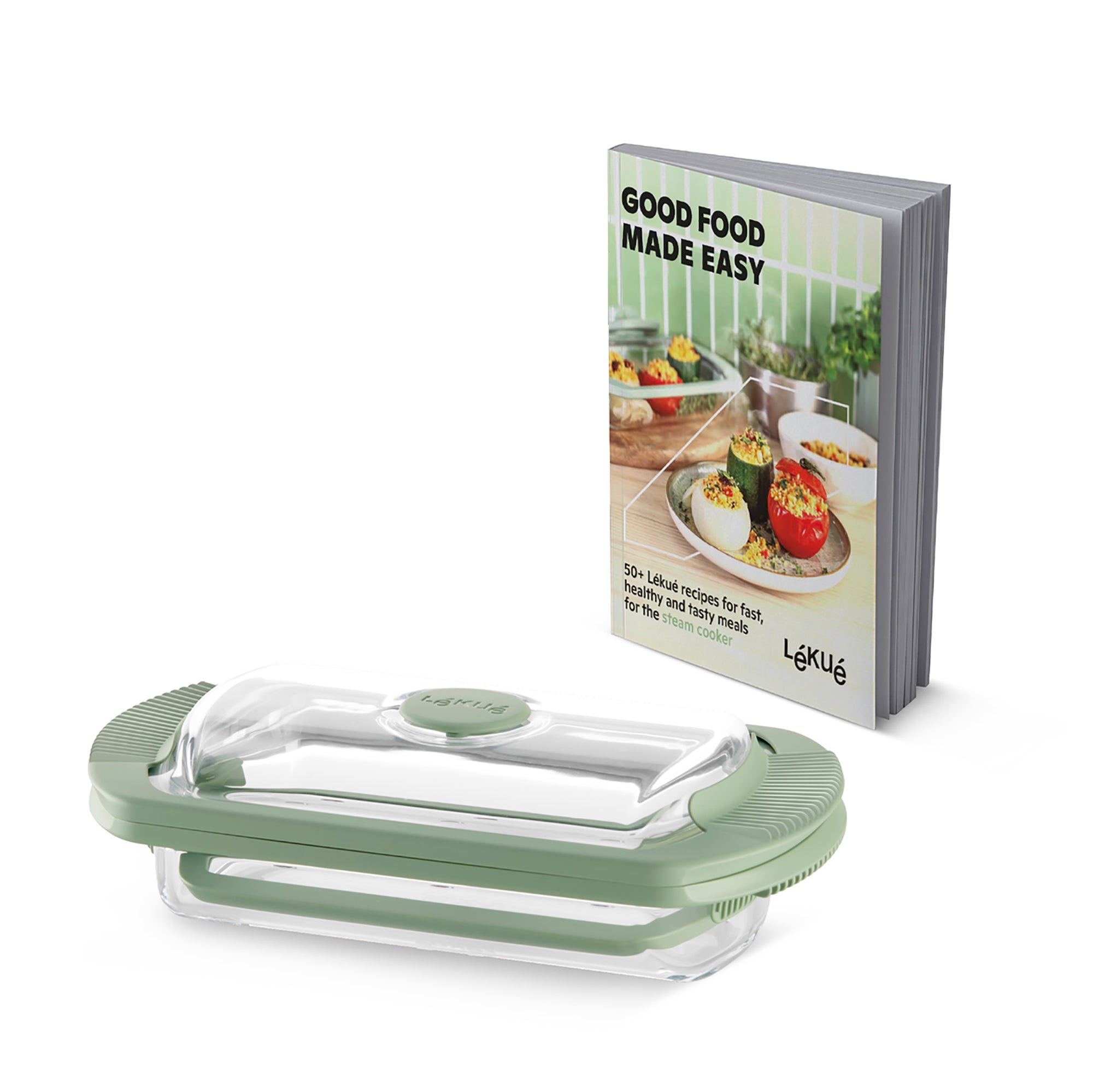 Lékué Glass Steam Cooker & Recipe Book Set - Green (890741)