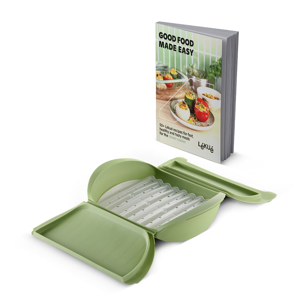 Lékué Steam Cooker with Tray & Recipe Book Set - Green (890826)